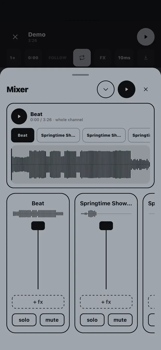 Cadence record, arrange and check the mix in the daw screen